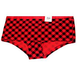 Jenni Panties Underwear Boyshorts Womens Small Red Black Plaid Check Holiday NEW